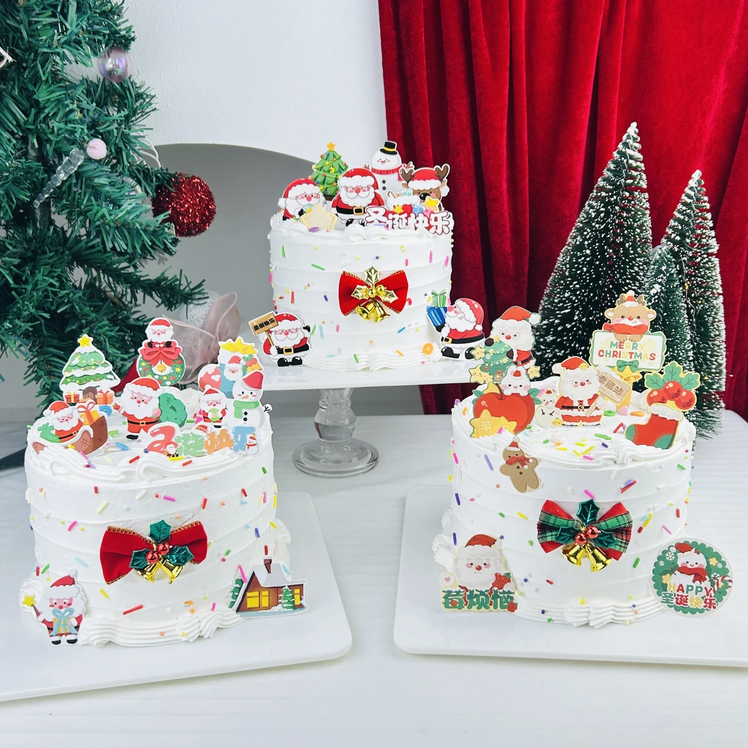 2026新款圣诞节蛋糕装饰甜品台插件摆件路牌圣诞老人雪人装饰