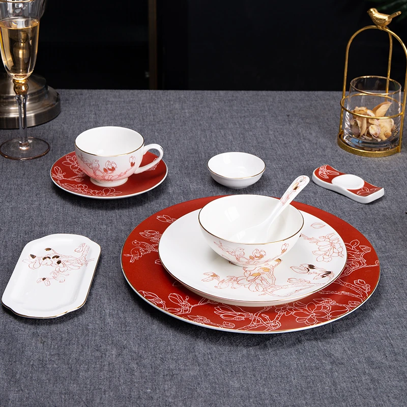 高级感轻奢骨瓷摆台餐具套装酒店会所包厢招待专用骨碟小碗新中式