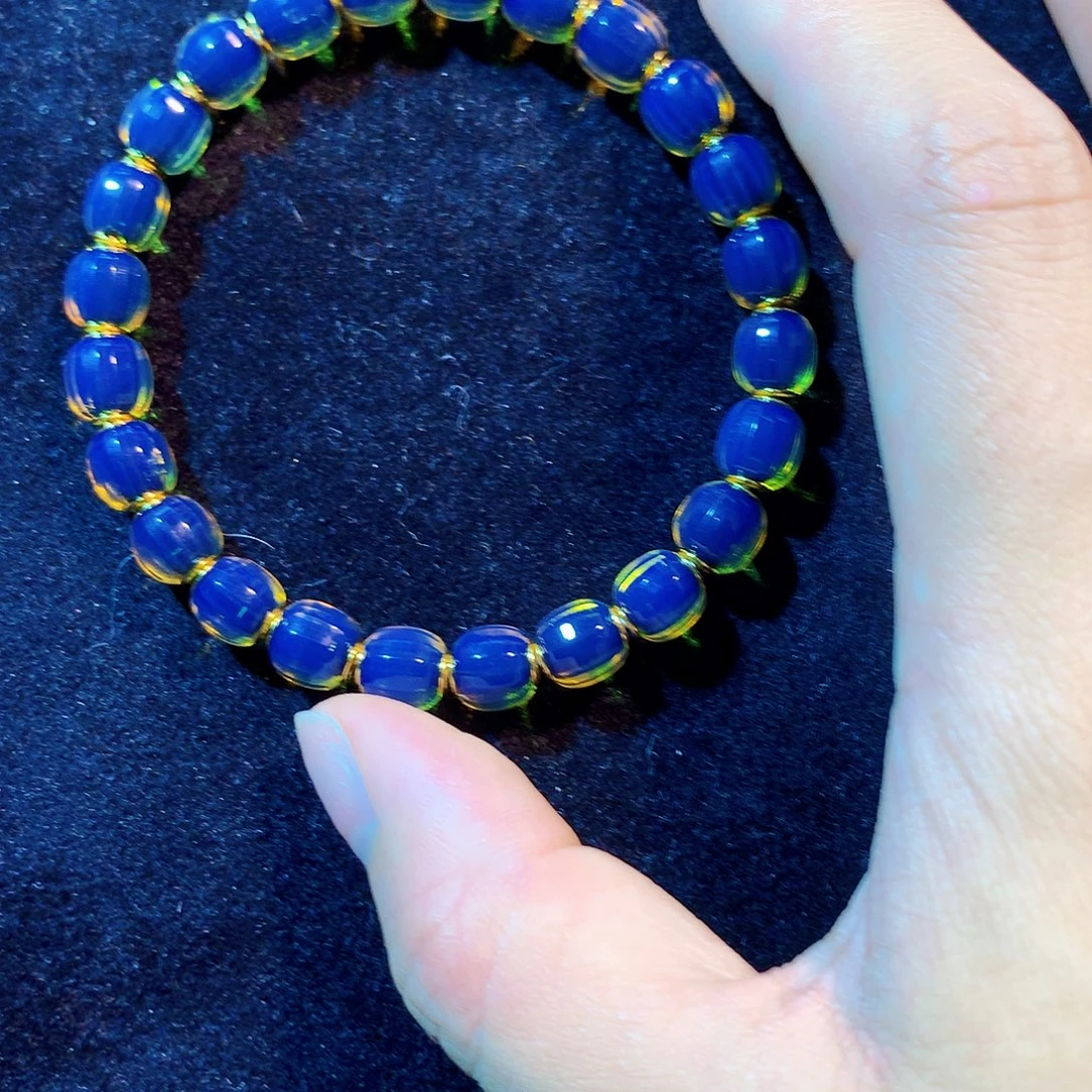 手串琥珀银S925镀金镶嵌7文玩蓝珀手串