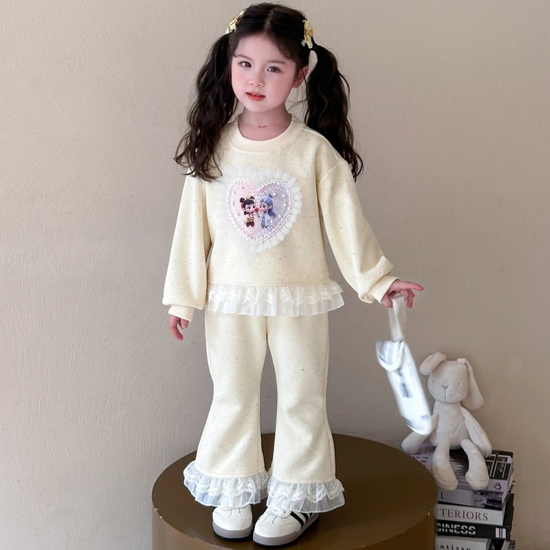 女孩洋气时髦动漫长袖小童两件套秋季公主风薄款9岁女童春秋套装