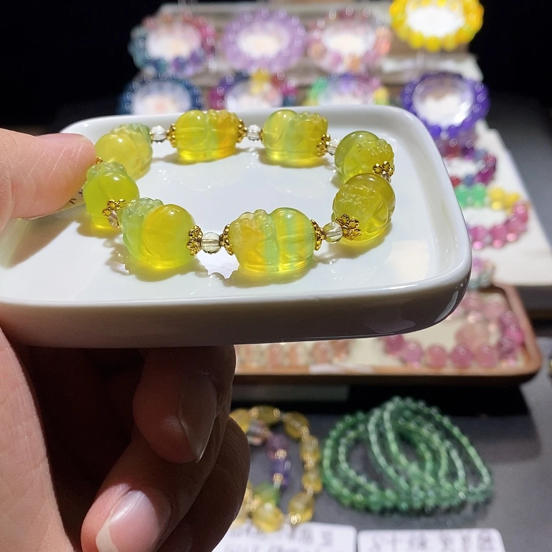 萤石手链未镶嵌荧光绿色貔貅12加