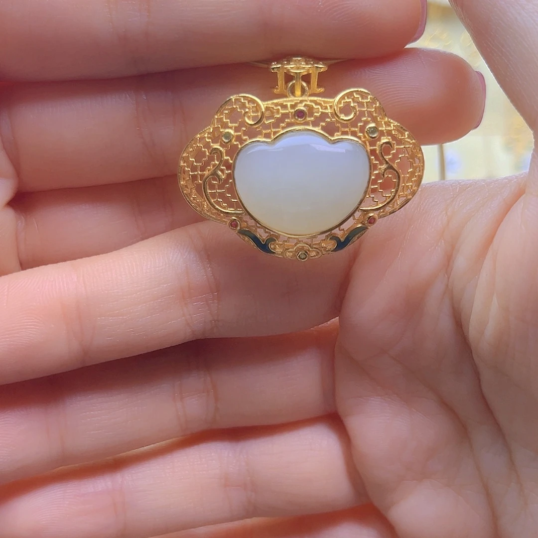 和田玉银S925镀金镶嵌颈饰