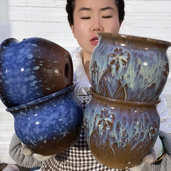 红泥花盆瑕疵口15高14