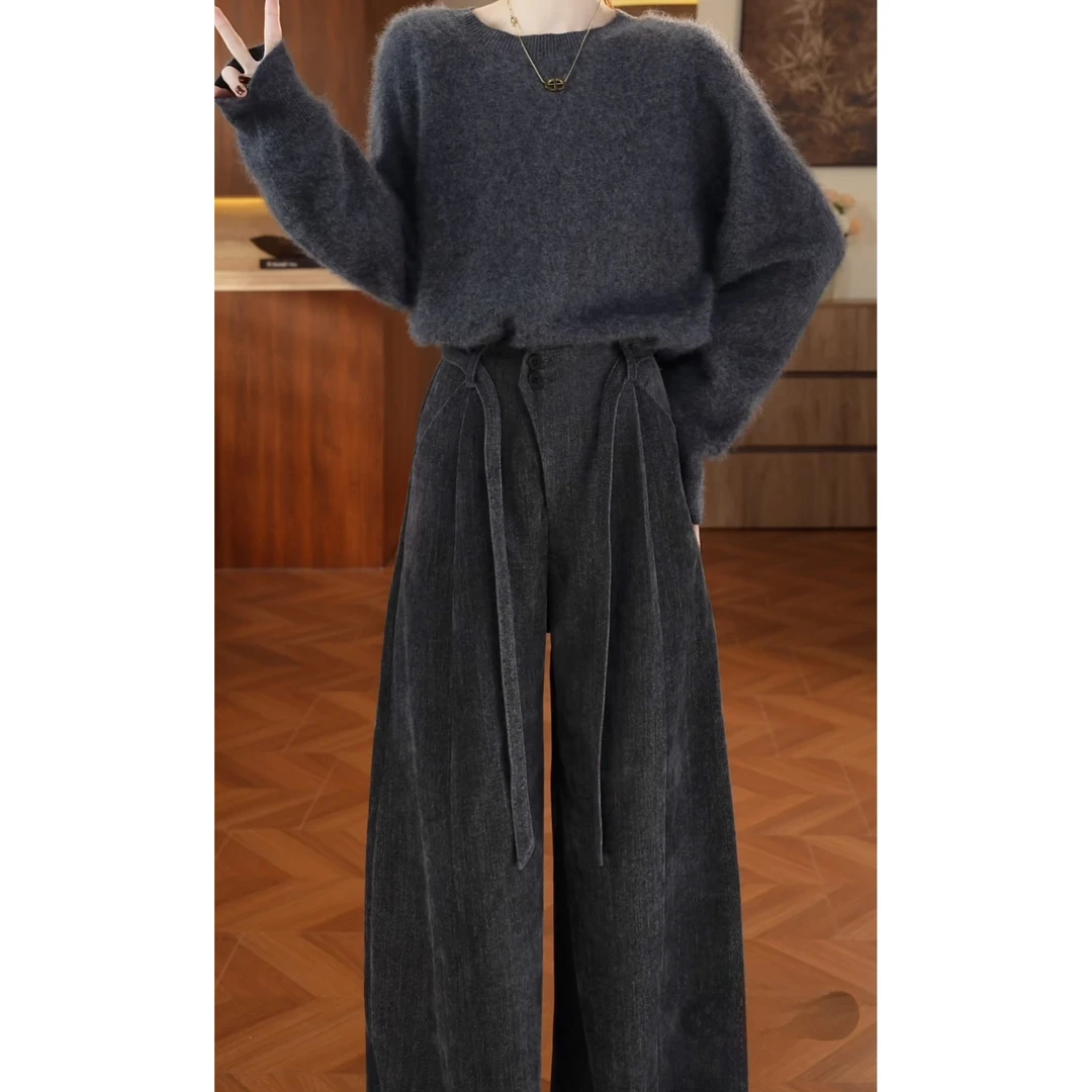 【云感雪花绒】冬新款厚款休闲裤~休闲抽绳垂感宽松直筒穿搭女秋冬