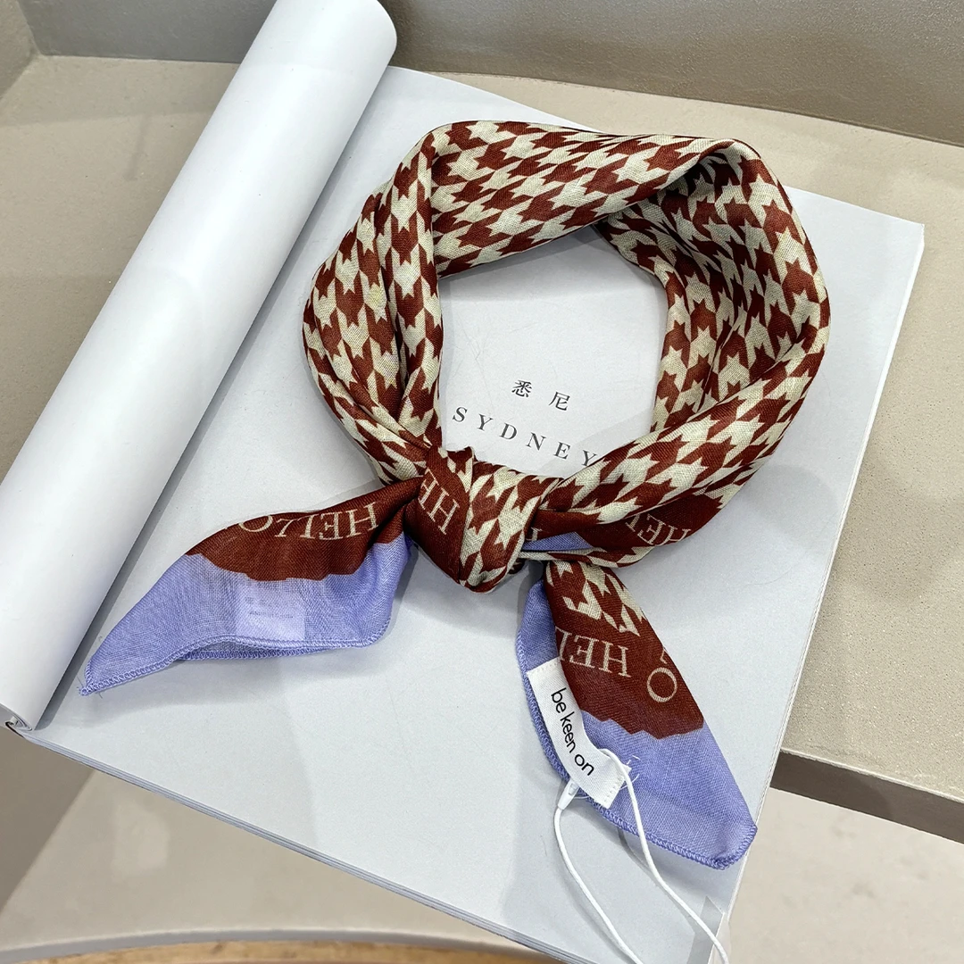 【57*57】韩版拼色锁边方巾文艺通勤领巾百搭装饰印花头巾25W021-8