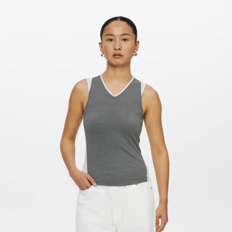 Oneup运动拼色V领背心通勤女款打底女士春夏简约修身舒适夏季休闲