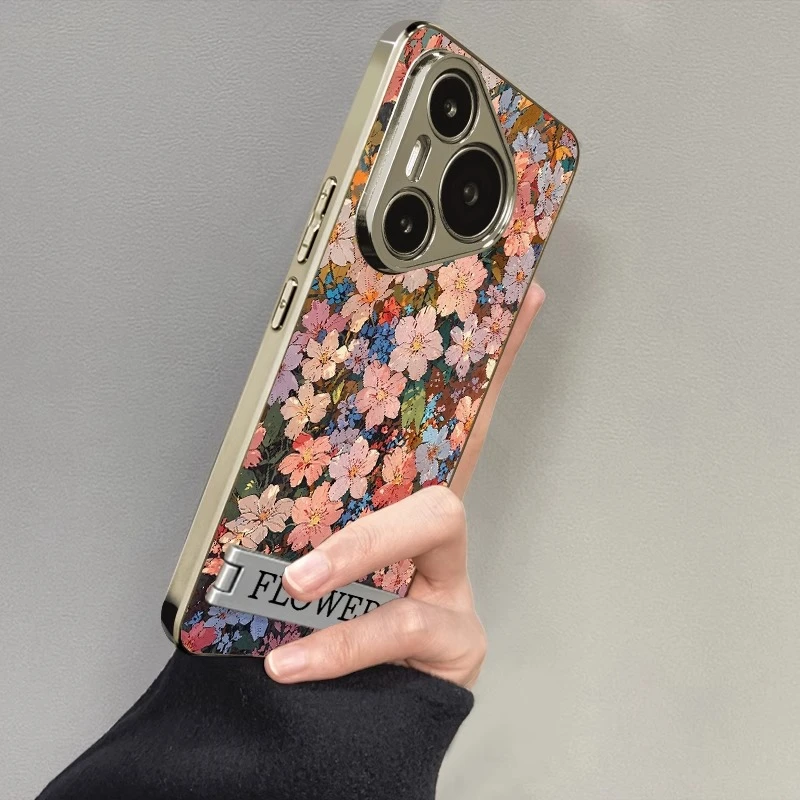 满屏油画鲜花适用华为pura70pro手机壳女款mate70电镀小羊皮防摔
