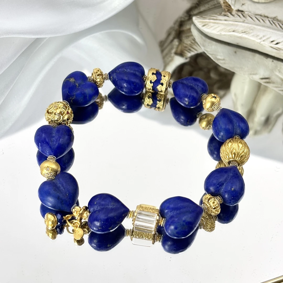 【灵柒】康康泉眼青金石爱心配比手串+名+日期+地址