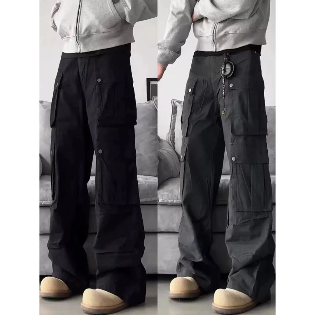 美式高街黑色工装裤女早秋新款大码胖MM降落伞登山裤子阔腿运动裤