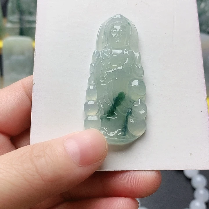 翡翠未镶嵌吊坠(不含链)正装站观音