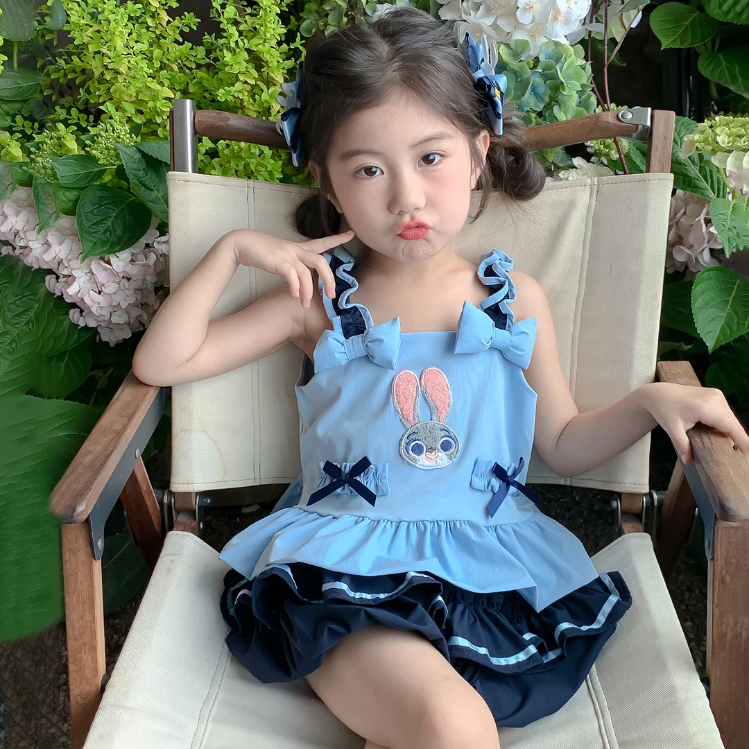 女童吊带套装2025新款洋气女宝宝兔子警官夏季两件套儿童夏装衣服