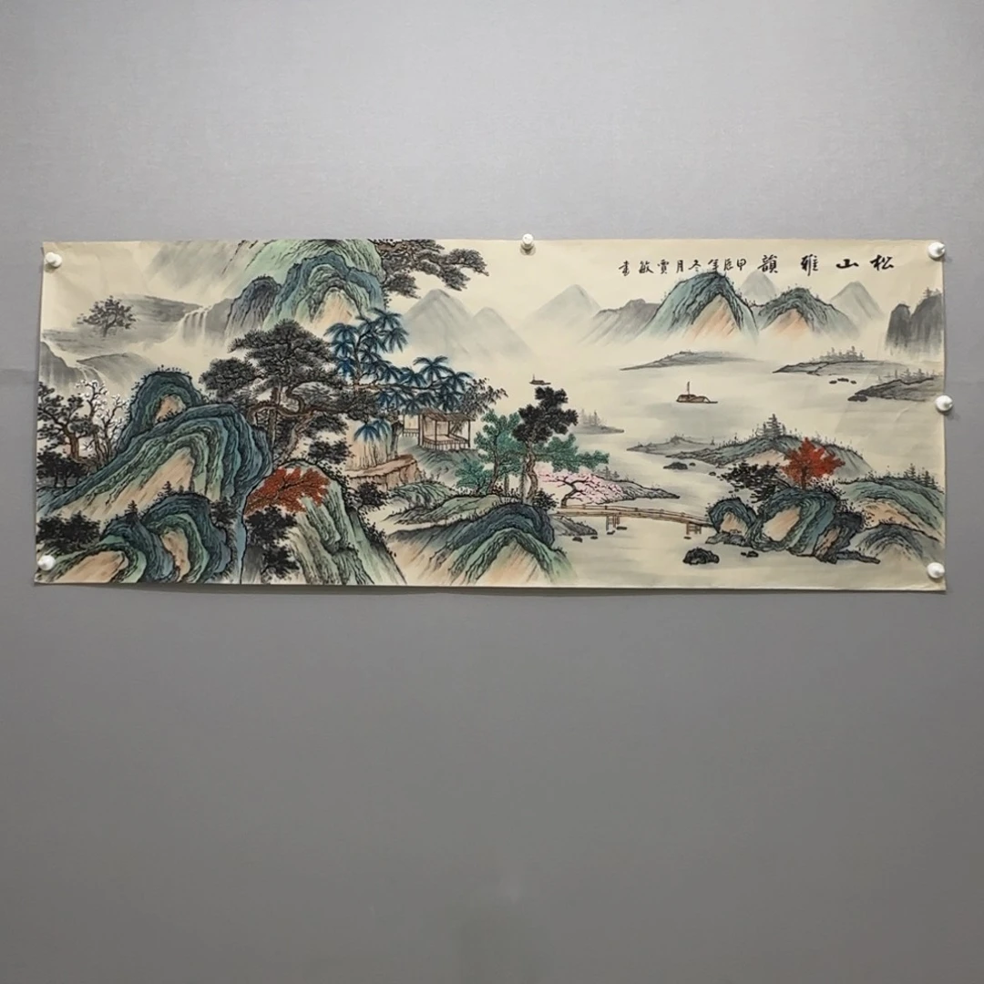 国画横幅六尺仿古山水贾敏