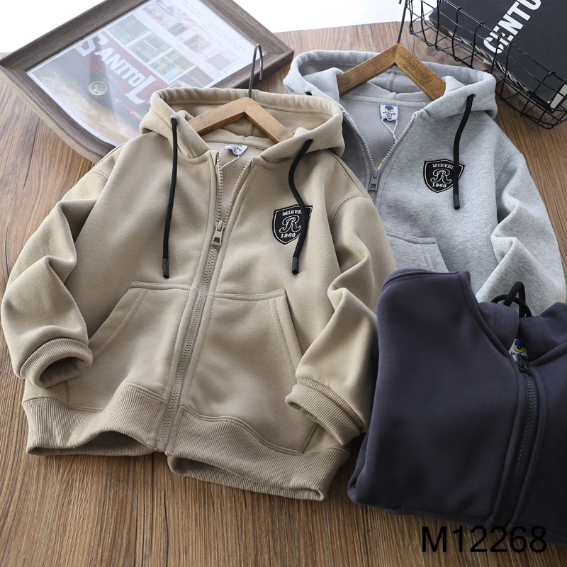 【MIEVE DUCK】冬儿童百搭连帽外套洋气拉链开衫加绒外套12268