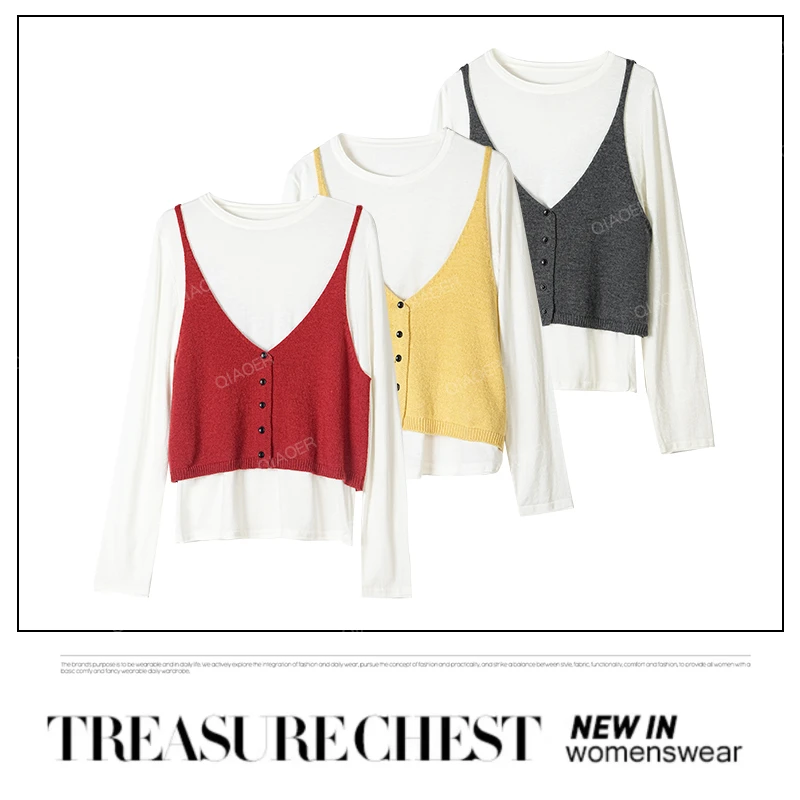 乔儿定制【彩色心情】真两件套针织衫女2025新款长袖打底毛衣宽松