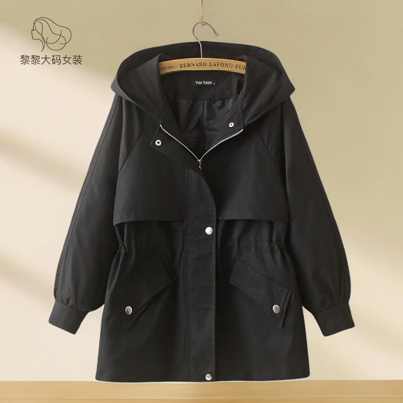 小个子友好秋冬连帽收腰风衣女宽松遮肉显瘦休闲设计感常规款大码