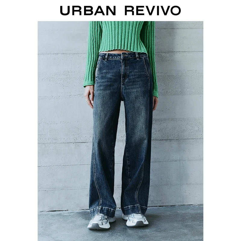 UR2025秋季新款女装时尚丹宁水洗缝线牛仔长裤UYY850223+