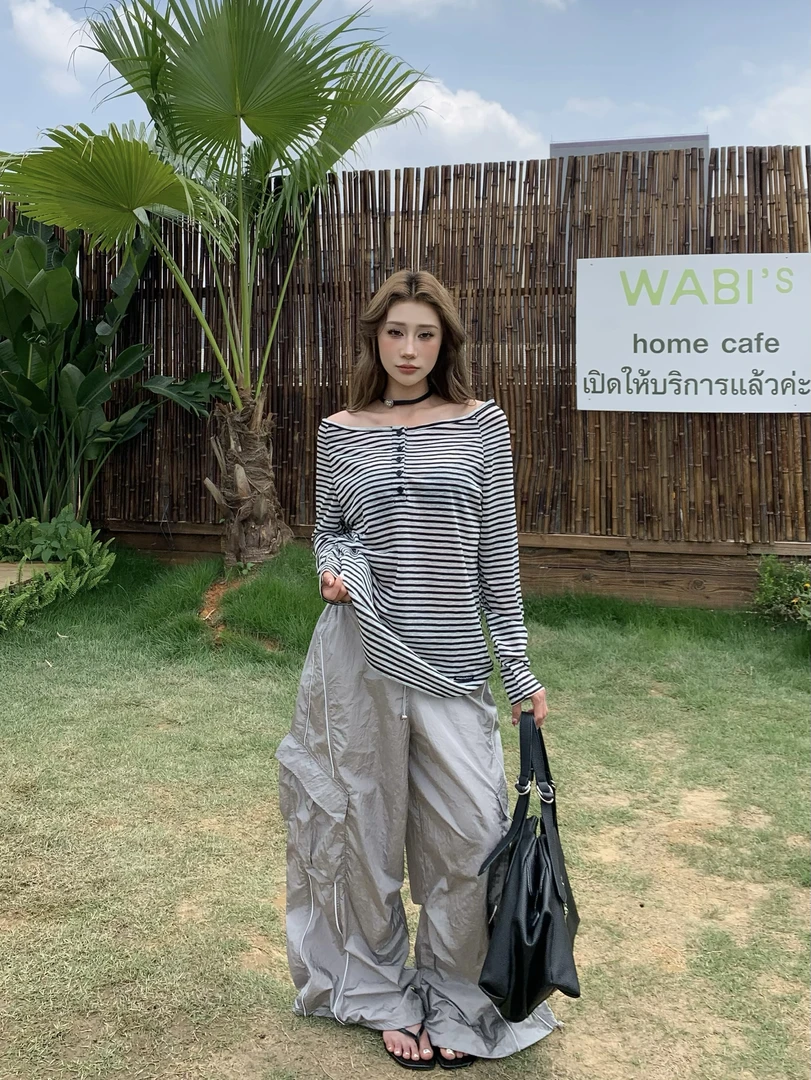 ZHL Studio 美式条纹撞色防晒长袖气质上衣女辣妹显瘦薄款打底衫