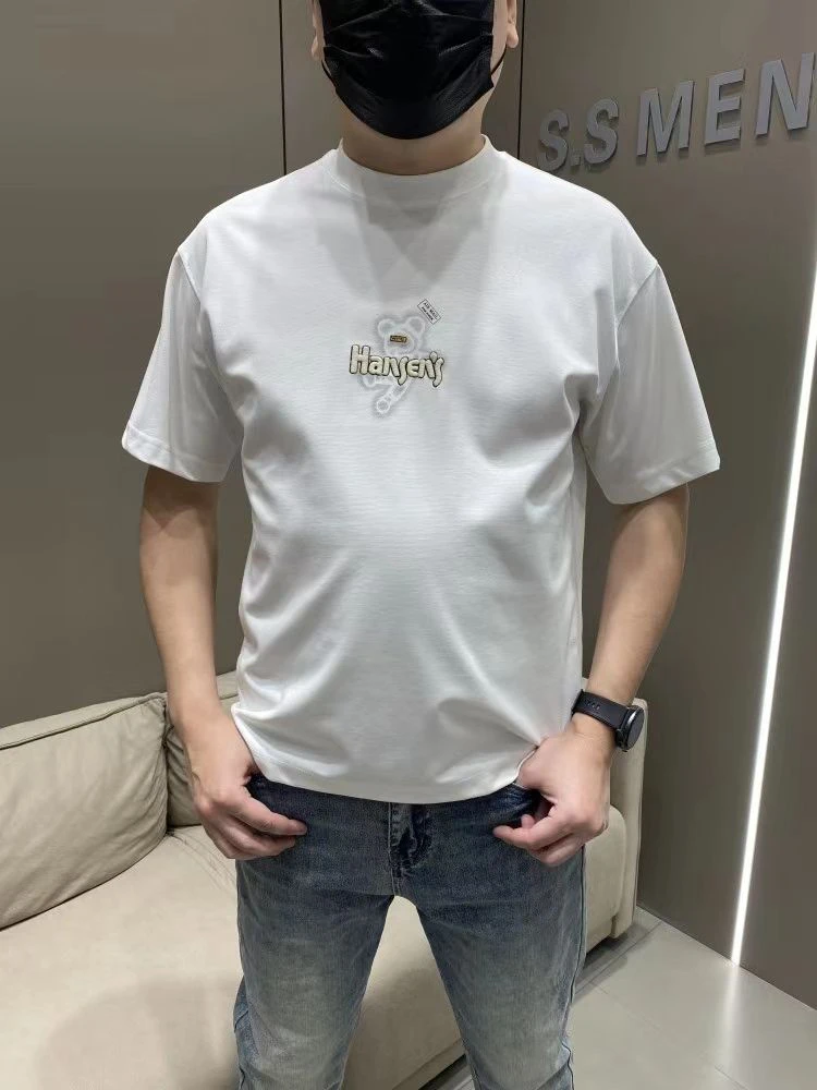 2025夏季男士新款半袖时尚简约潮流舒适柔软吸汗透气小熊25083T恤