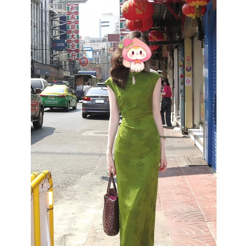 新中式2025夏季新款国风旗袍高级感日常显瘦端庄大气绿色包臀旗袍