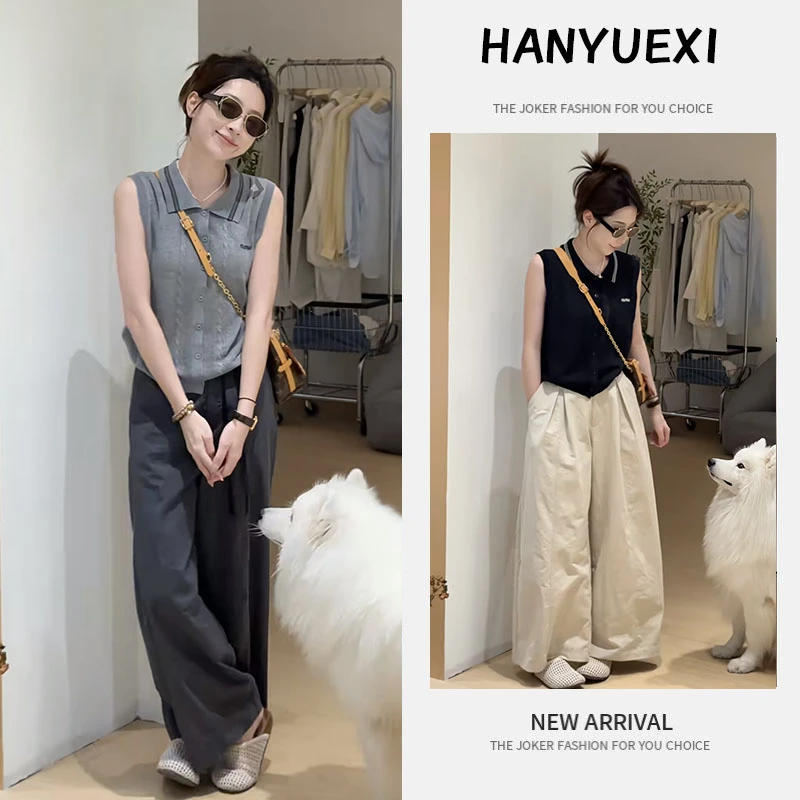 夏季时尚一整套女装2025新款小香风Polo领无袖针织衫休闲裤两件套