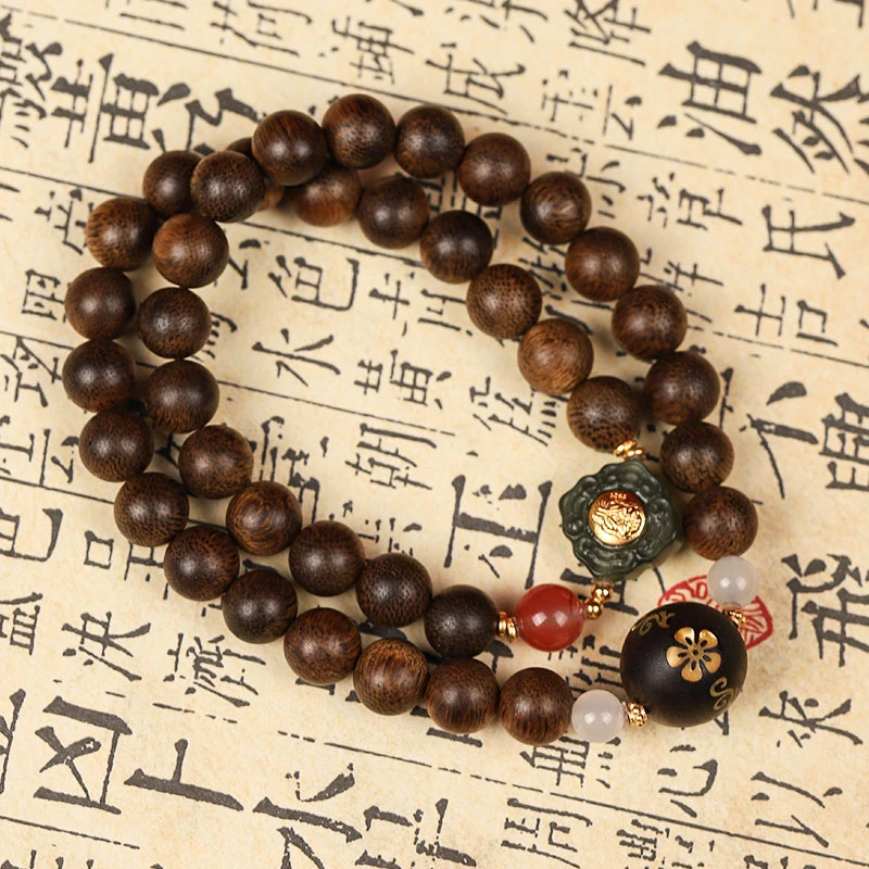 沉香【奇香堂】沉香手串-帝王紫棋楠0.8平安扣双圈款