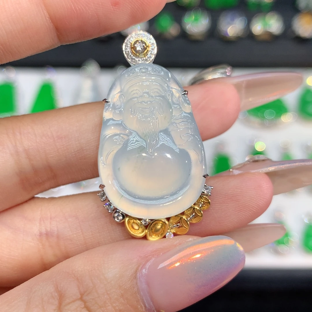 翡翠18K金镶嵌吊坠(不含链)