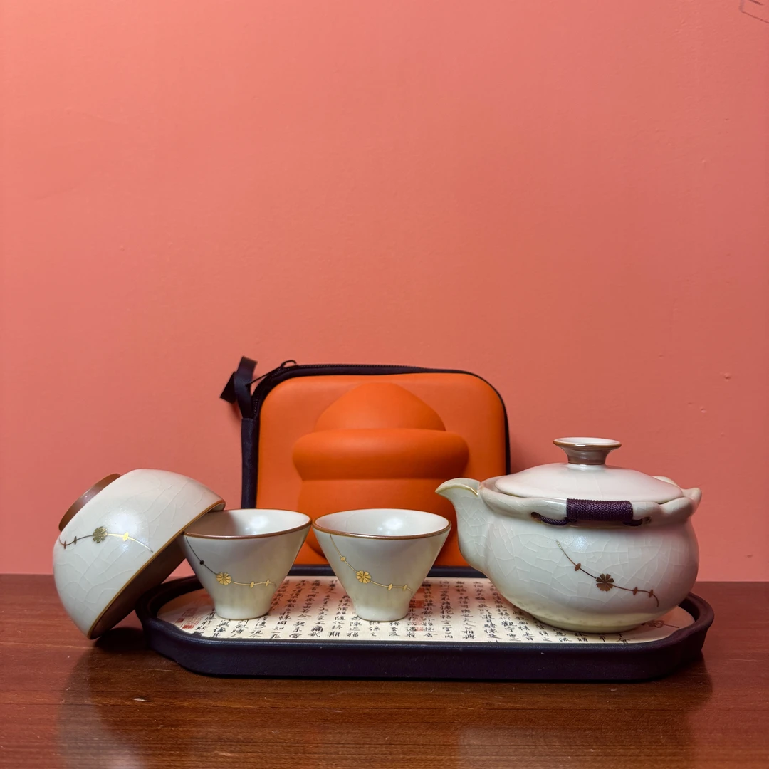 AA122！带茶盘锔钉花米黄汝窑手抓开片汝瓷手抓壶防烫泡茶顶！汝