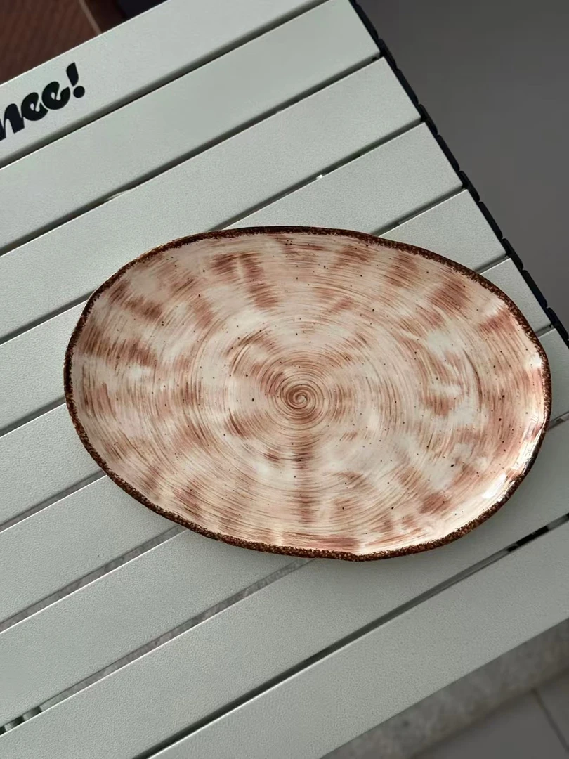 p114 ins风陶瓷大鱼盘手刷纹星空鱼盘 微瑕 凑满20发货