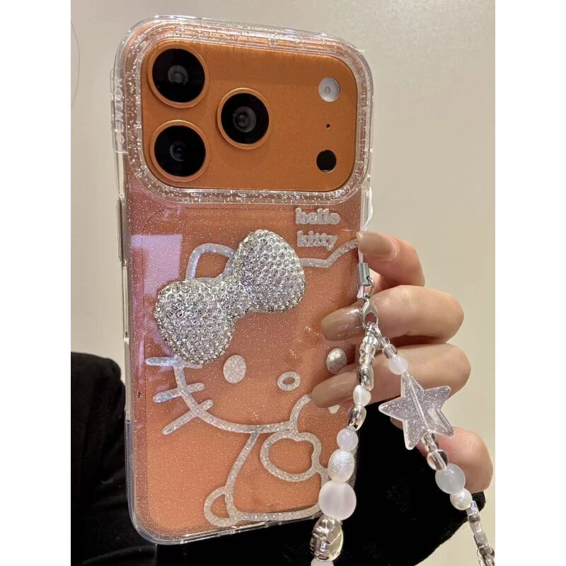 高级感点钻蝴蝶结线条猫咪适用于iphone17promax苹果16手机壳新款