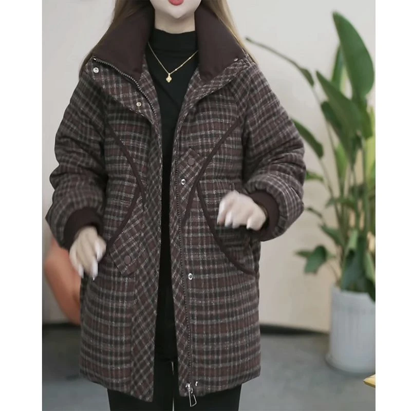 复古时尚格子棉服加棉外套冬季2025新款休闲保暖冬季新款棉服女