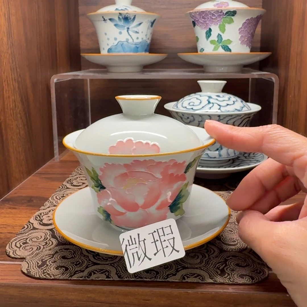 釉下手绘茶具微瑕