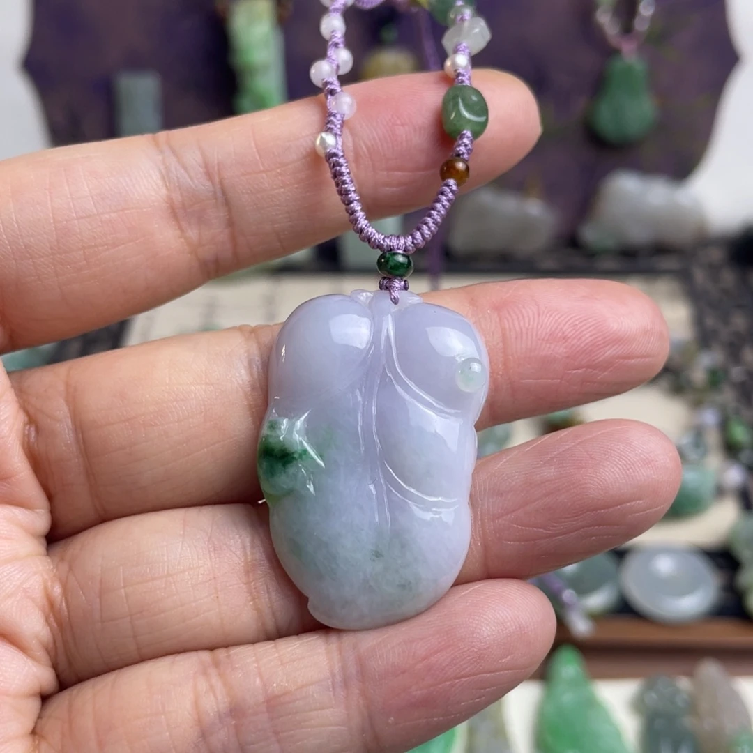 翡翠未镶嵌颈饰特色叶子项链