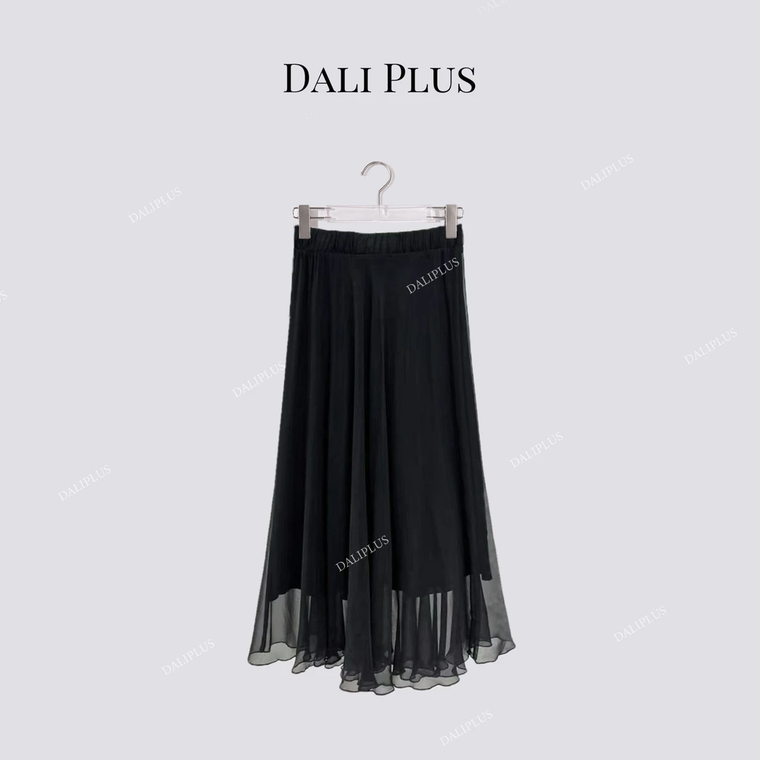 DALI PLUS“10姆米真丝”桑蚕丝长款超轻飘逸鱼尾半裙-D5CH4337