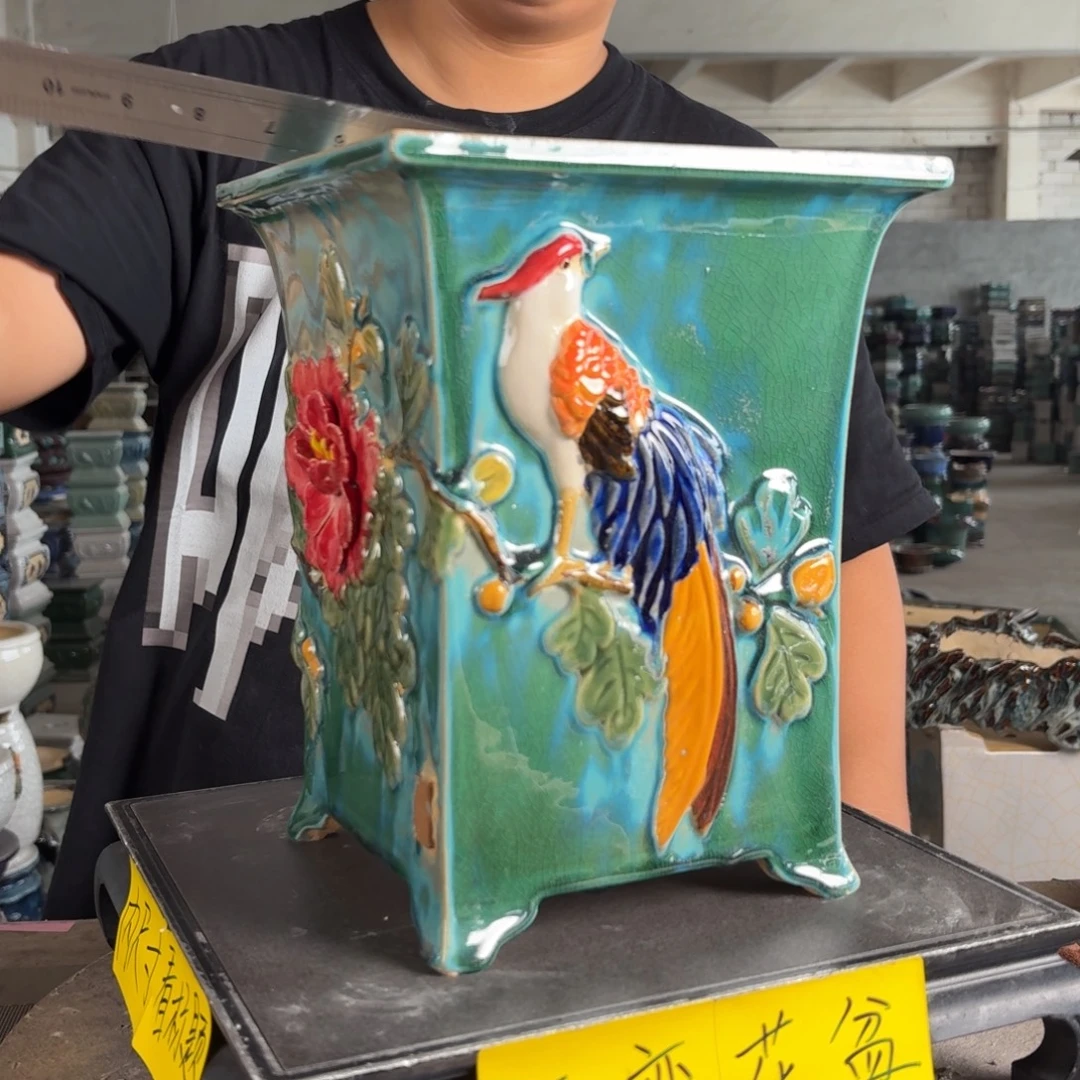 。一风堂石湾花盆 修补痕迹 釉水覆盖 内17*24
