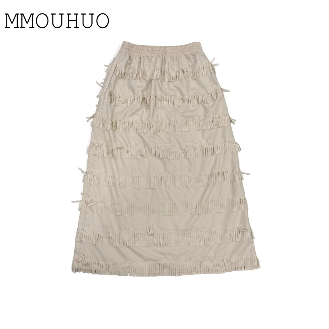 深圳MMOUHUO新款松紧腰流苏拼接半身裙