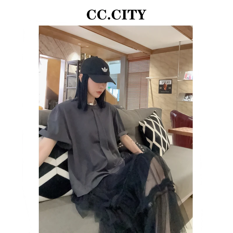 【蔡丽丽 & 添羽 】时尚洋气百搭个性领带拼接连衣裙6x850