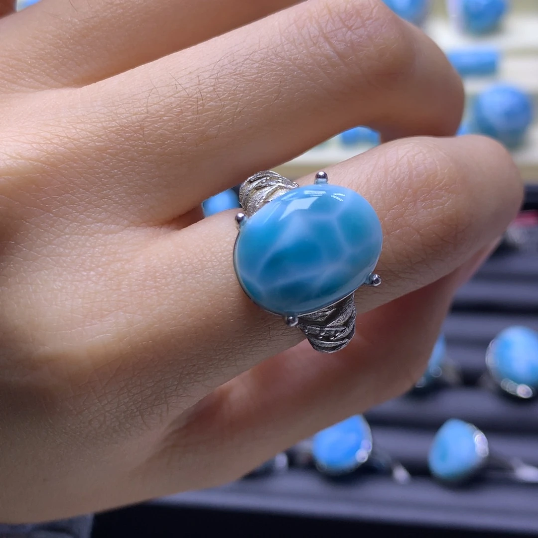 针钠钙石（海纹石）银S925镶嵌戒指蛋面戒指色差略异