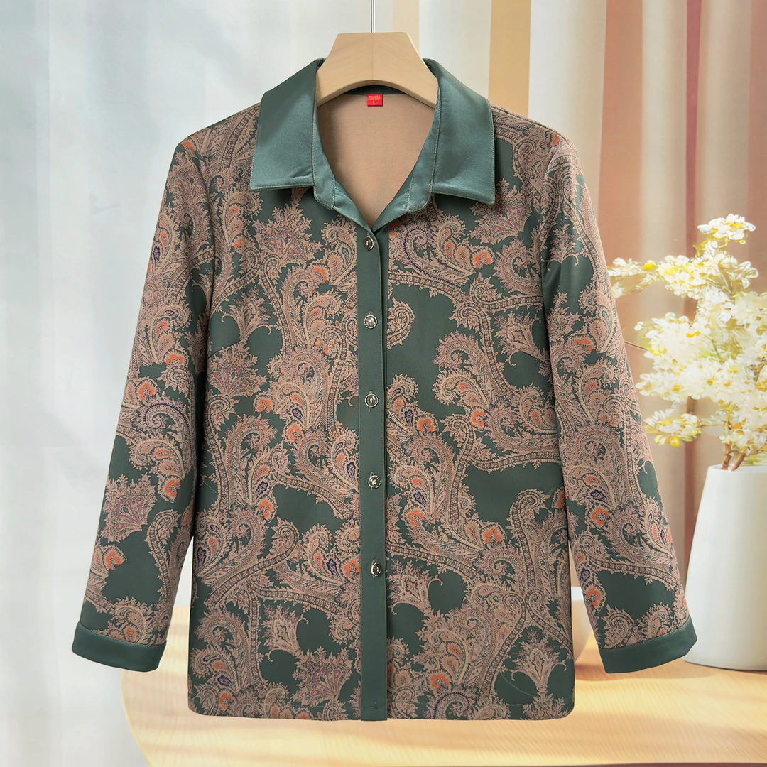 中老年人秋装女长袖衬衫妈妈装春秋天薄外套上衣国风奶奶太太衣服