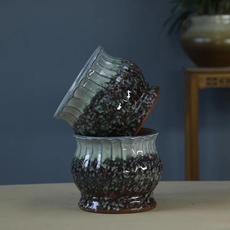 95#复古简约 粗陶陶罐 紫砂罐 景观  多肉盆栽高度16cm 口径19cm