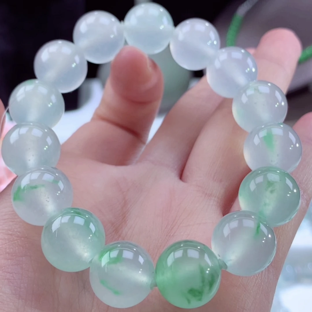 传承收藏级木那老坑老种老料缅甸翡翠A货金丝阳绿飘花手串卡13+mm