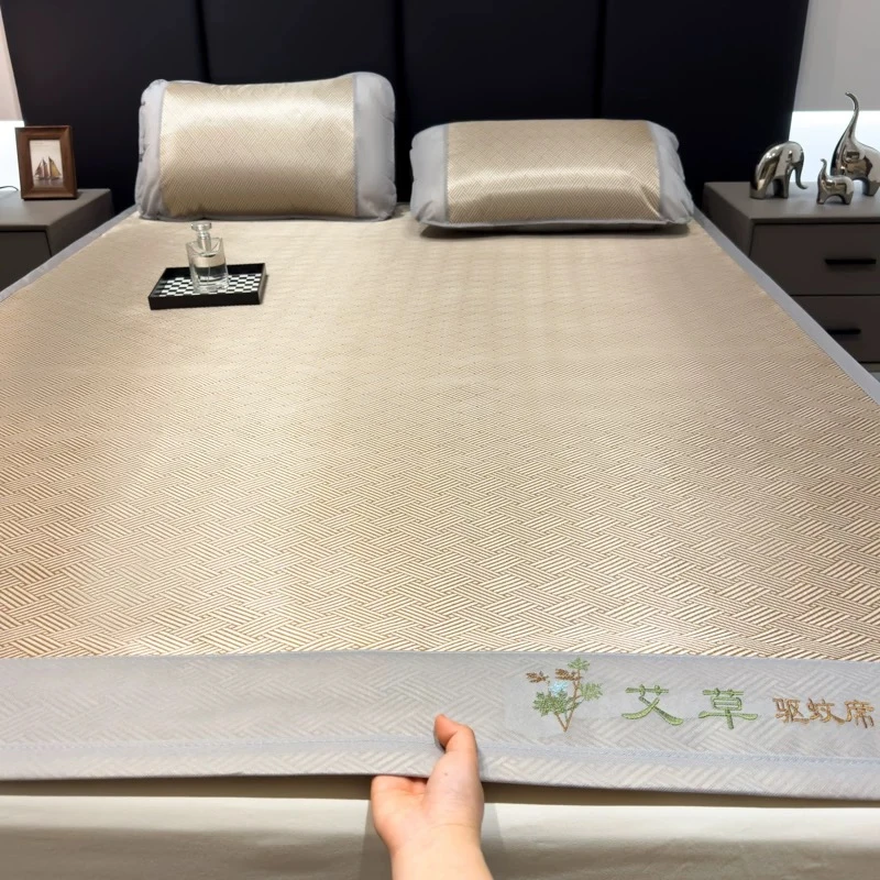 【工厂直销】艾草冰丝凉席夏季凉席三件套可水洗折叠空调席榻榻米垫