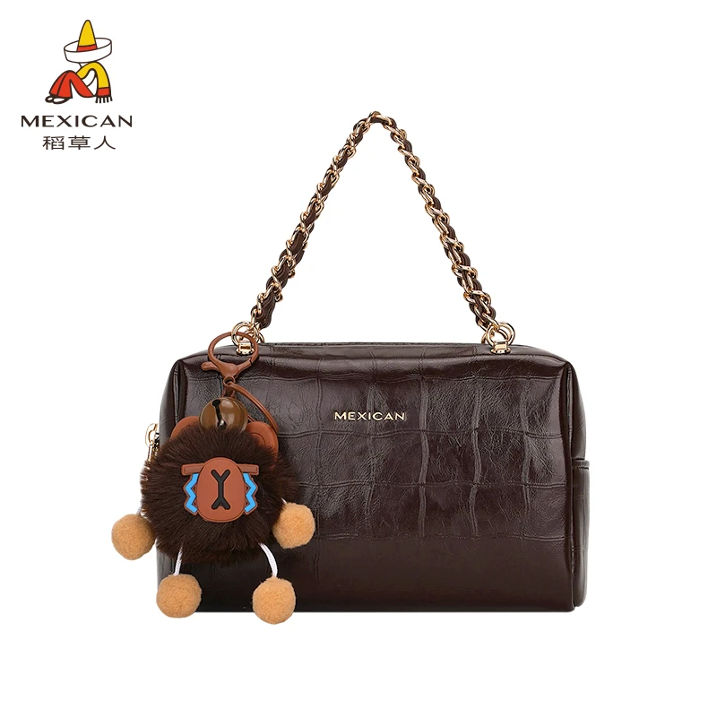 稻草人2025【琥珀流光】包包光面压纹手提波士顿包包大容量斜挎