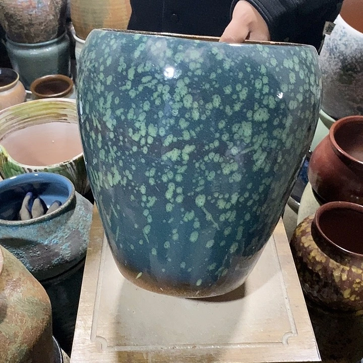 花盆紫砂口25高度31绿雪花………