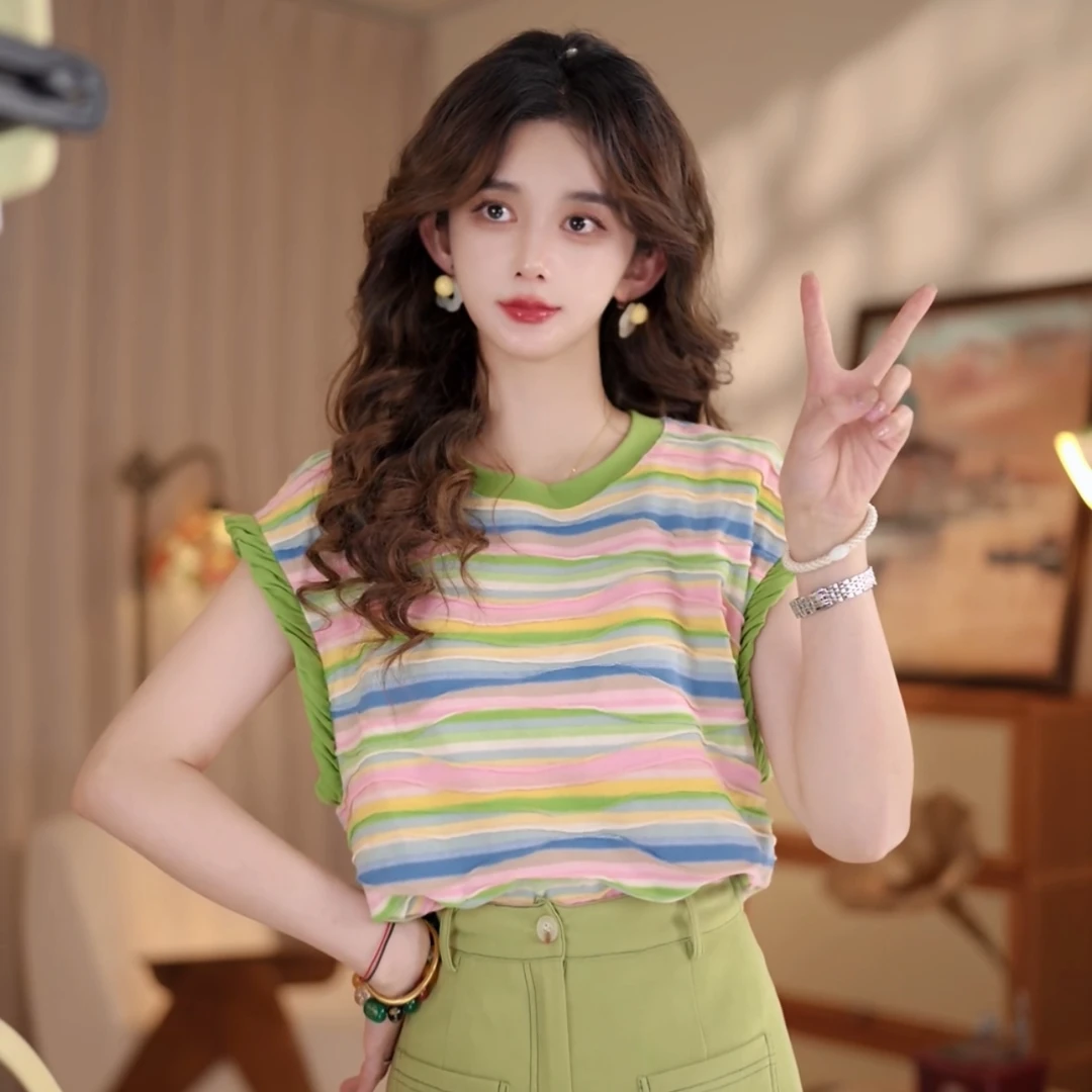 余紫绮【彩虹】夏日百搭T恤女显瘦休闲上衣ZK0725474