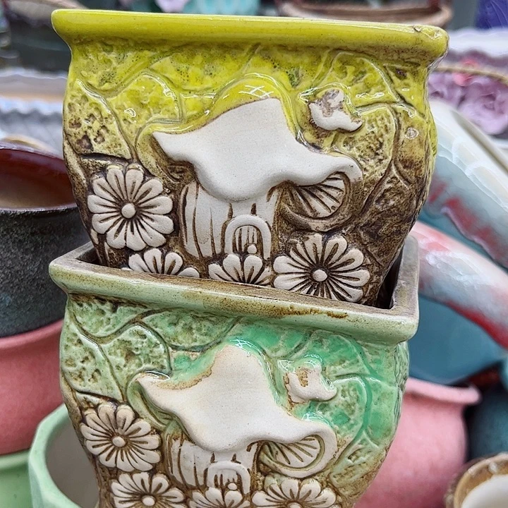 多肉绿植陶瓷花盆9.9包邮，有孔