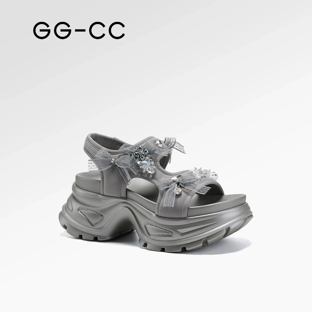 GGCC商场同款2025年夏季新款潮流厚底蕾丝珠饰老爹凉鞋女G25S8246