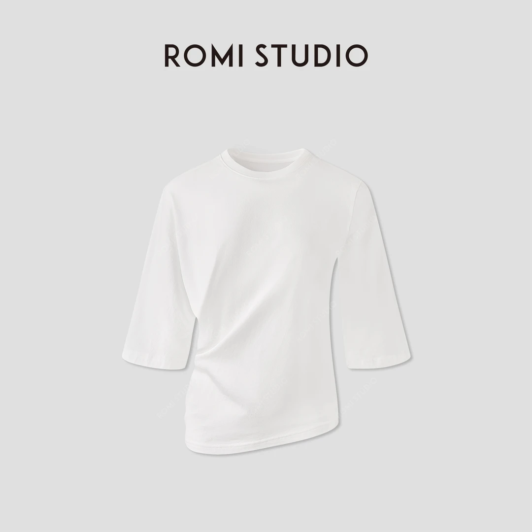 ROMI STUDIO 简约设计感不规则下摆舒适全棉短袖T恤 RWCRS64100