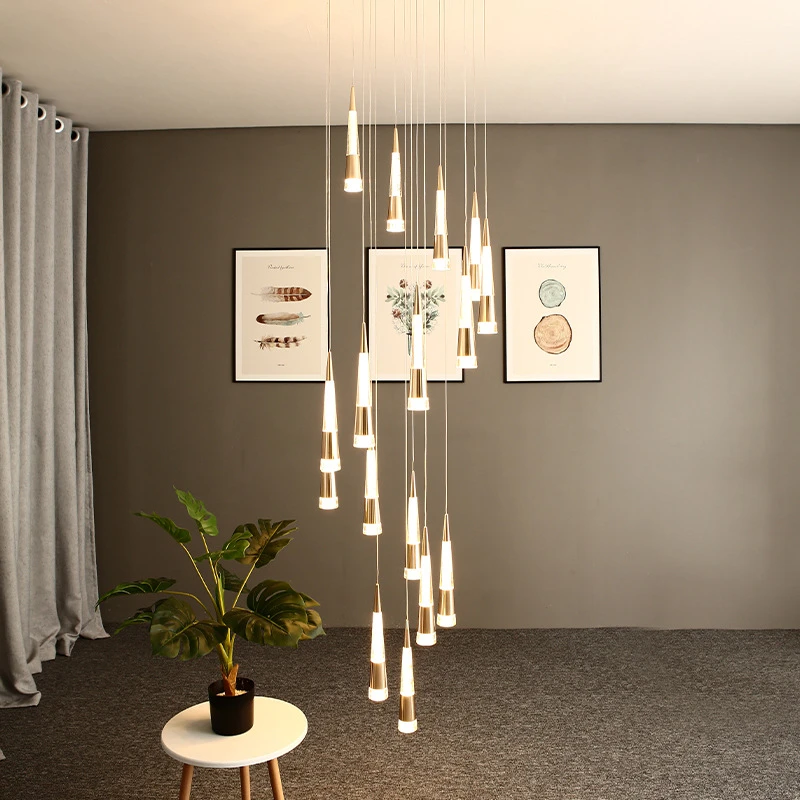 旋转楼梯灯长吊灯2米6米9米简约现代loft复式公寓流星雨锥形灯具