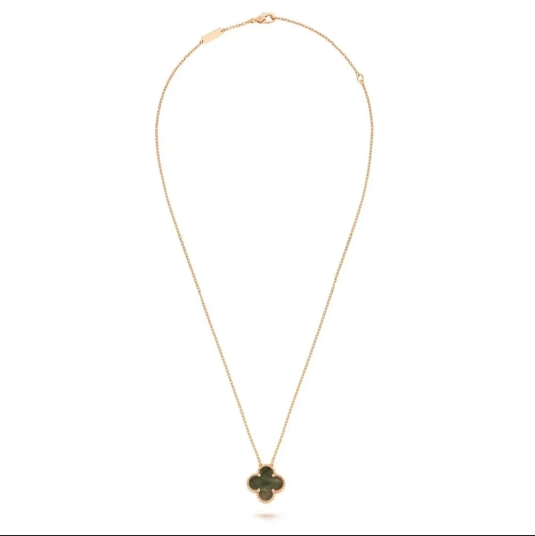 99新 梵克雅宝 Au750四叶草中号灰贝母玫瑰金色项链新扣/57295861
