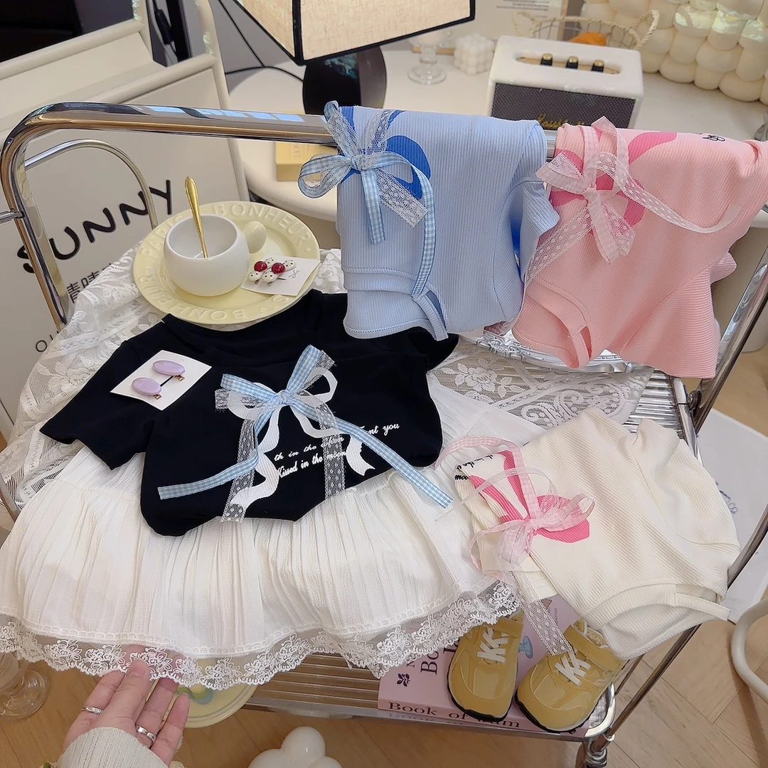 女童韩版立体蝴蝶结T恤2025夏季新款童装卡通印花短袖宝宝上衣